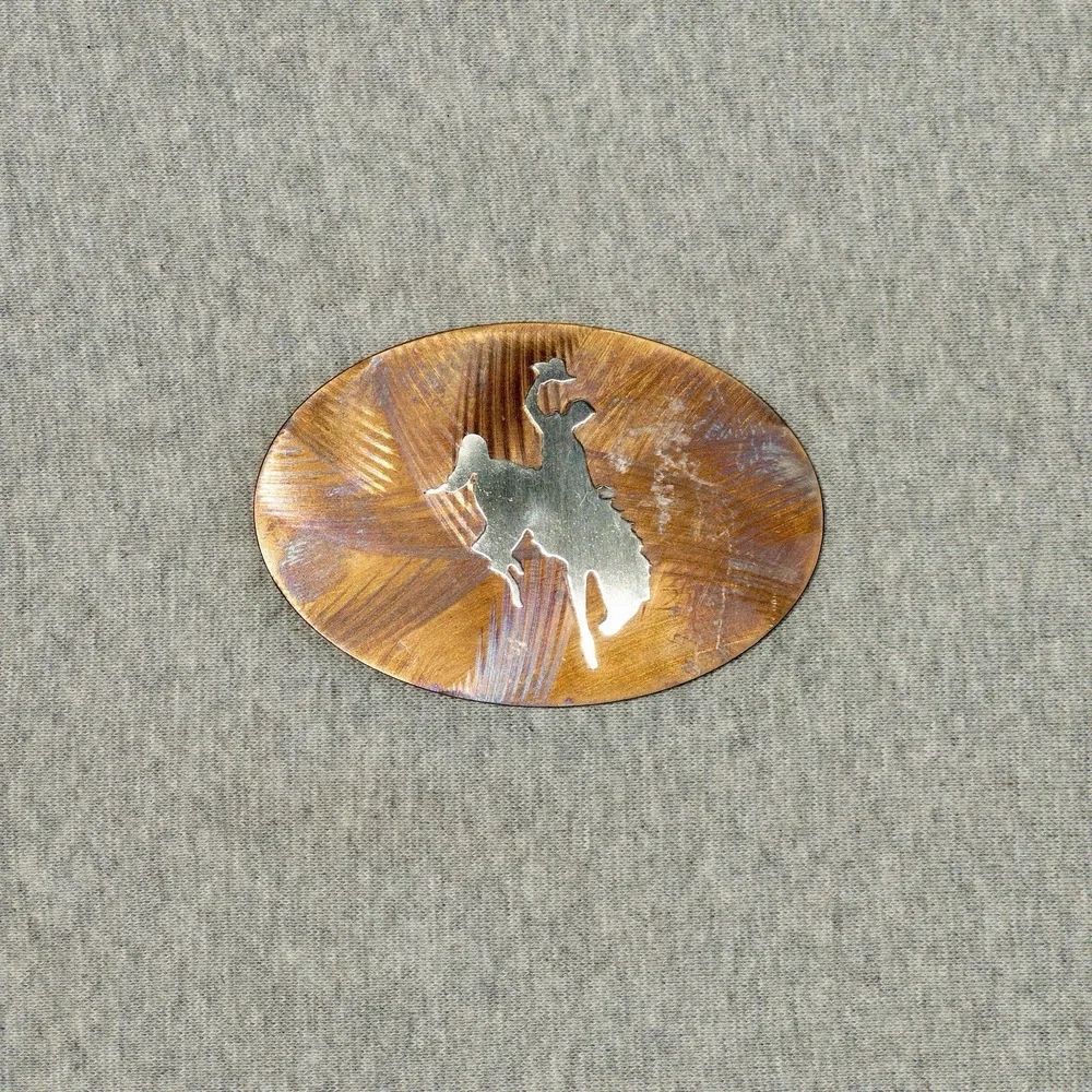Western Cowboy Copper Silver Toned Rodeo Buckle 2.25
